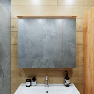 Зеркальный шкаф с подсветкой Бриклаер Форест 4627125414718 80 см дуб золотой/антрацит